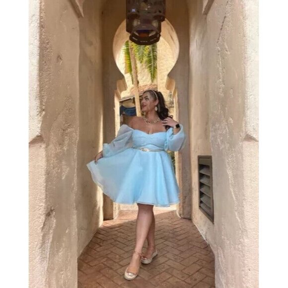 NWT Selkie Princess in Misty Blue Puff-Sleeve Mini Dress 4X - Picture 7 of 8